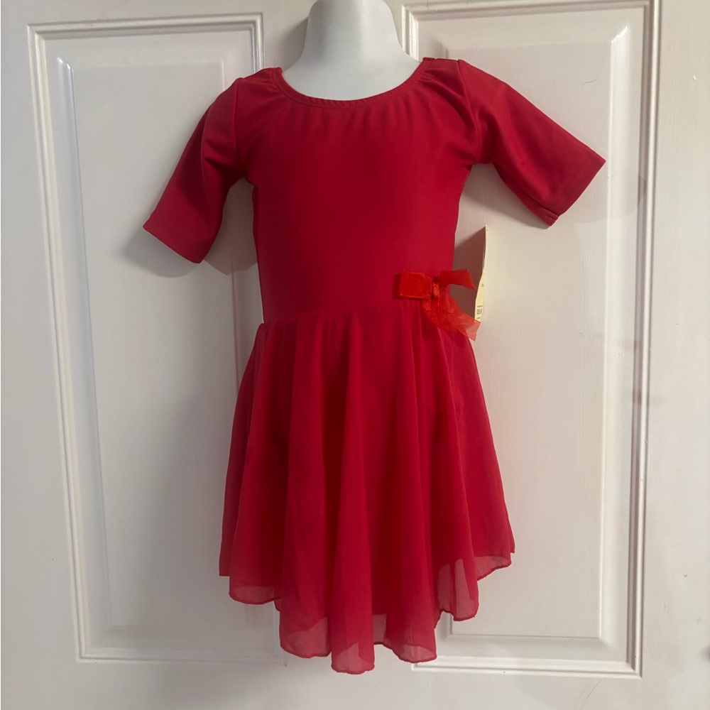 NWT XS (4-6) Leveret Red Elbow Short Sleeve Skirted Leotard.  Retail 29.99.